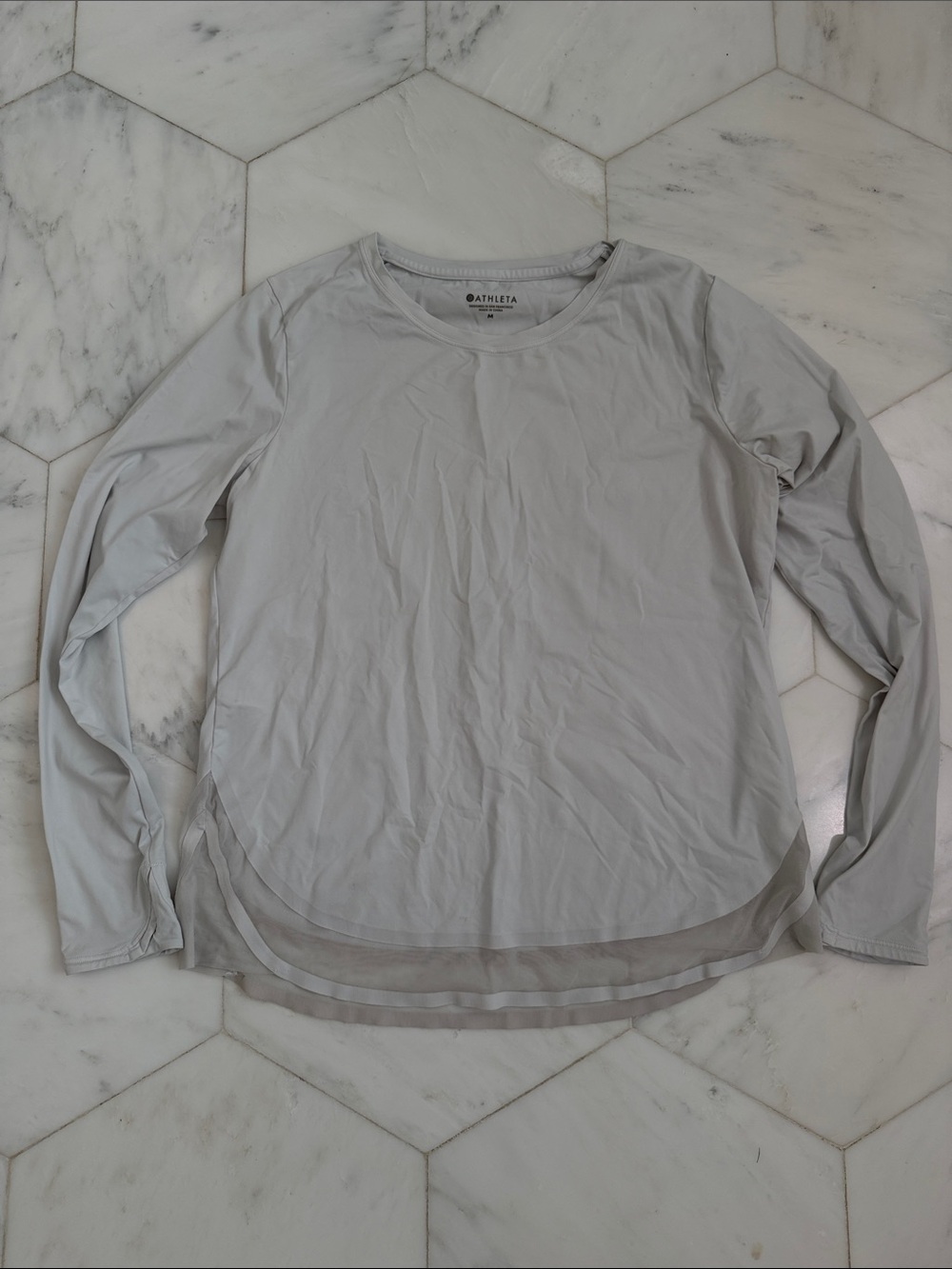 Athleta White Long Sleeve Crew with Layered Hem